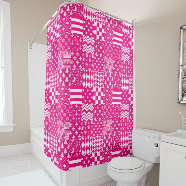 Pink White Mixed Patterns Patchwork Design  Shower Curtain (Creator Uploaded)