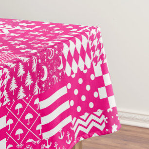 Pink White Mixed Patterns Patchwork Design  Tablecloth