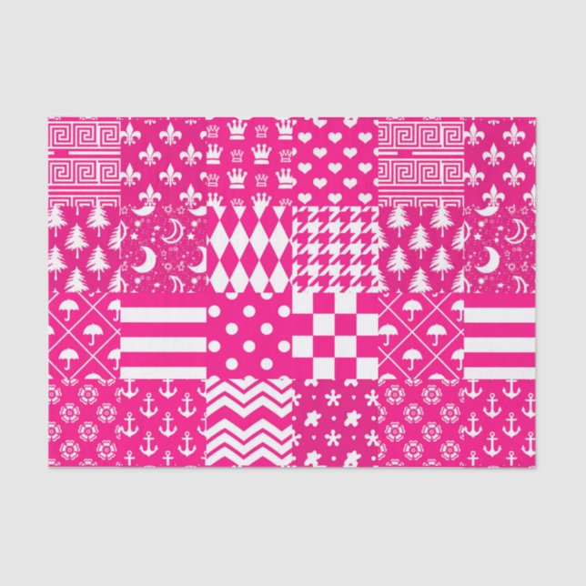 Pink White Mixed Patterns Patchwork Design  Tissue Paper (Front)