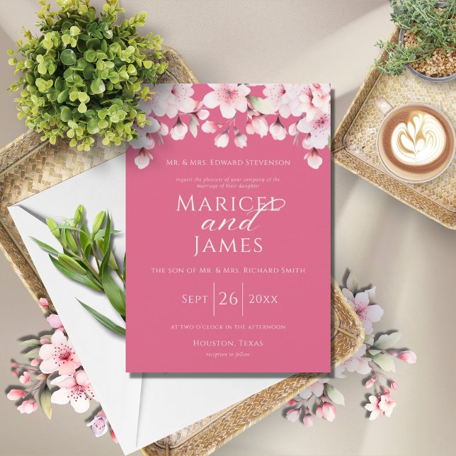 Pink & White Modern Floral Elegant Wedding Invitation (Creator Uploaded)