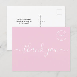 Pink White Modern simple business logo thank you Postcard