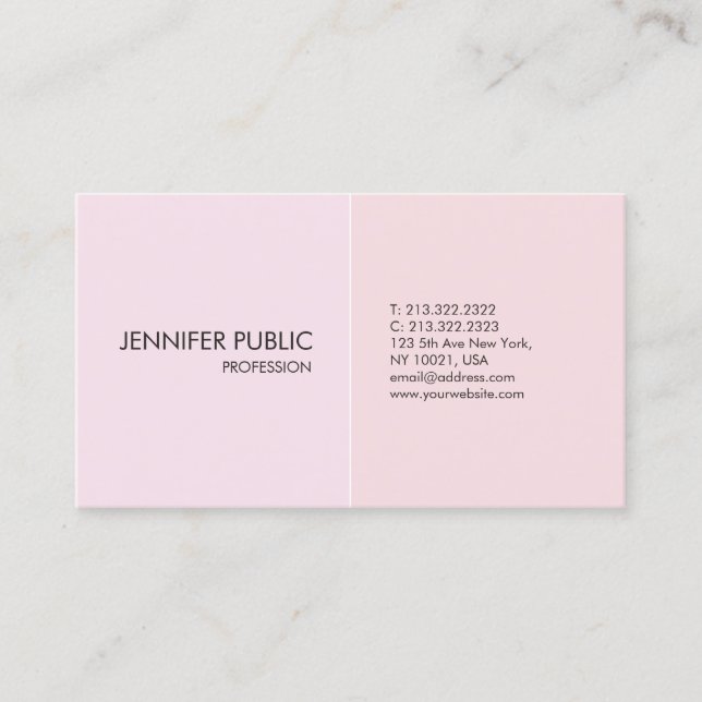 Pink White Modern Simple Elegant Plain Trendy Business Card (Front)