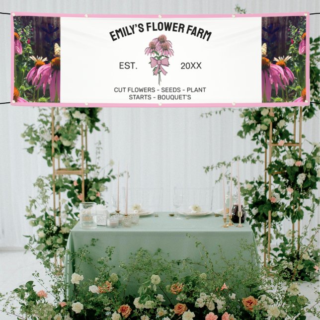 Pink & White Modern Two Photo Flower Farm Banner (Creator Uploaded)