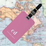 Pink white monogram initials luggage tag<br><div class="desc">A girly pink coloured background. Personalise and add your monogram letters and full name on the front. Your contact information on the back.</div>