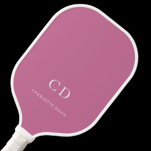 Pink white monogram initials name pickleball paddle
