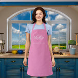 Pink white monogram name business  apron<br><div class="desc">A feminine pink background. Personalise and add your first name,  monogram initials and full name.  Use your back space key to delete if you want the apron without your full name.</div>