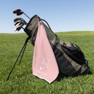 Pink White Monogram Name Classic Club Initials Golf Towel