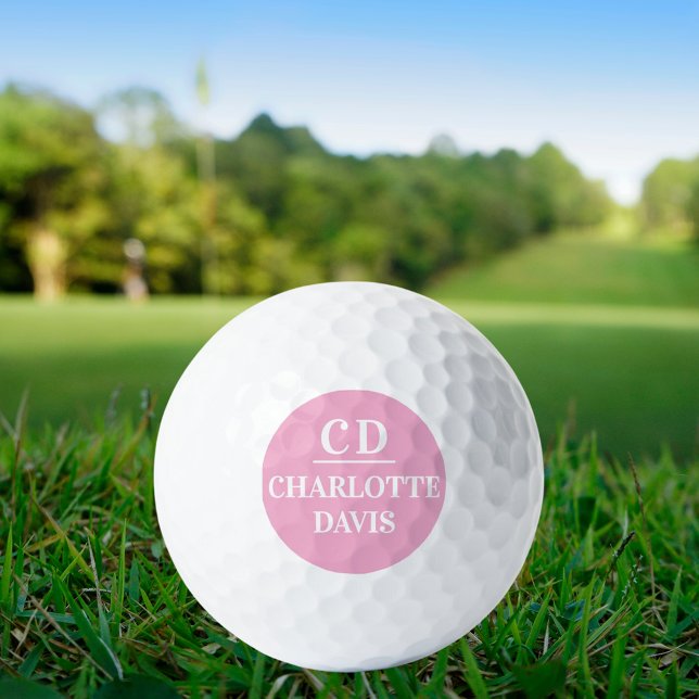 Pink white monogram name golf balls (Creator Uploaded)