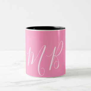pink & white monogram name initials  Two-Tone coffee mug