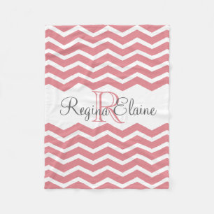 Pink White Monogram Name Keepsake Chevron Fleece Blanket