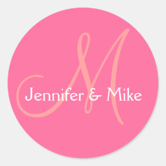 Pink White Monogram Wedding Favour Sticker