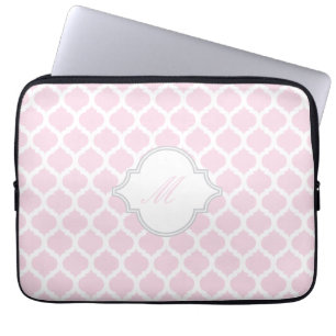 Pink & White Moroccan with Monogram Laptop Sleeve
