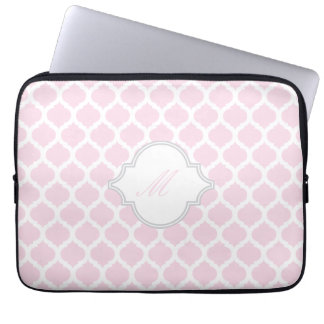 Pink & White Moroccan with Monogram Laptop Sleeve
