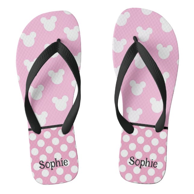 Pink & White Mouse Ears   Flip Flops (Footbed)