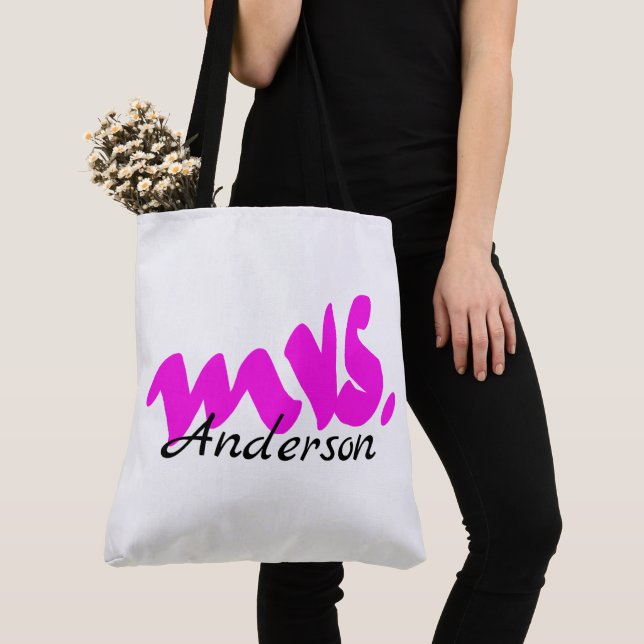 Pink White Mrs. Gifts Party Favour Monograms Cute Tote Bag (Close Up)