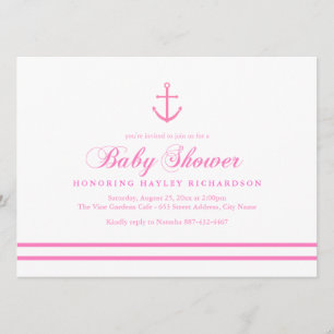 Pink & White Nautical Baby Shower Invite