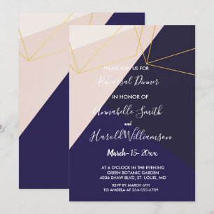 Pink white navy blue & gold geometRehearsal Dinner Invitation