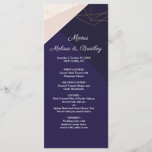 Pink white navy blue & gold geometri  Wedding Menu