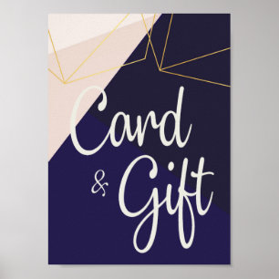 Pink white navy blue & gold geometric Cards &Gifts Poster
