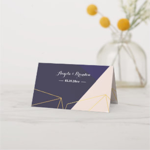 Pink white navy blue & gold geometric place card