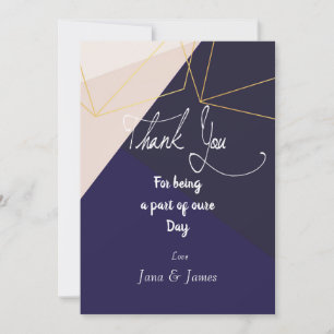 Pink white navy blue & gold geometric  thank you card