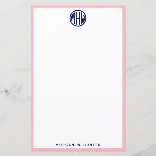 Pink White Navy Circle Monogram Font DIY BG (Front)
