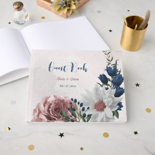 pink white navy flowers greenery wedding guest book