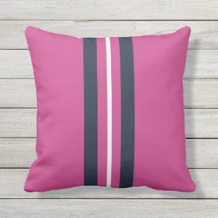 Pink White Navy Vertical Stripes Cushion