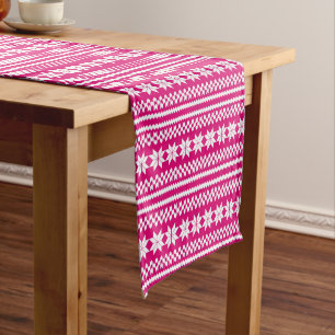 Pink White Norwegian Christmas Sweater Pattern Short Table Runner