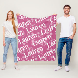Pink & White Novelty Soccer Fleece Blanket