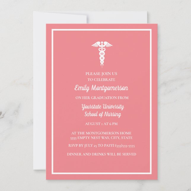 Pink White Nursing School Graduation Party Invitation (Front)