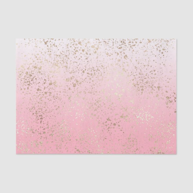 Pink White Ombre Speckled Gold Flakes Tissue Paper (Front)