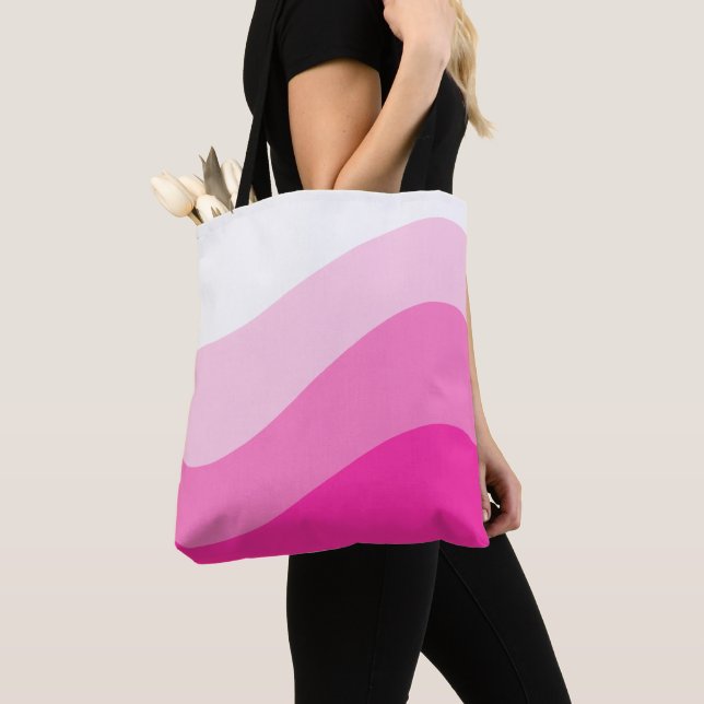 Pink White Ombre Wave pattern Tote Bag (Close Up)