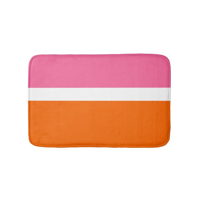 Pink White Orange Plain Colour Block Design  Bath Mat (Front)