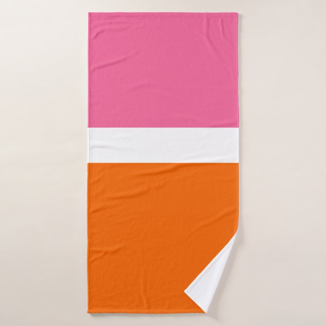Pink White Orange Plain Colour Block Design  Bath Towel (Bath Towel)