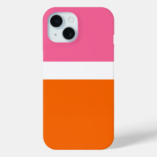 Pink White Orange Plain Colour Block Design iPhone 15 Case