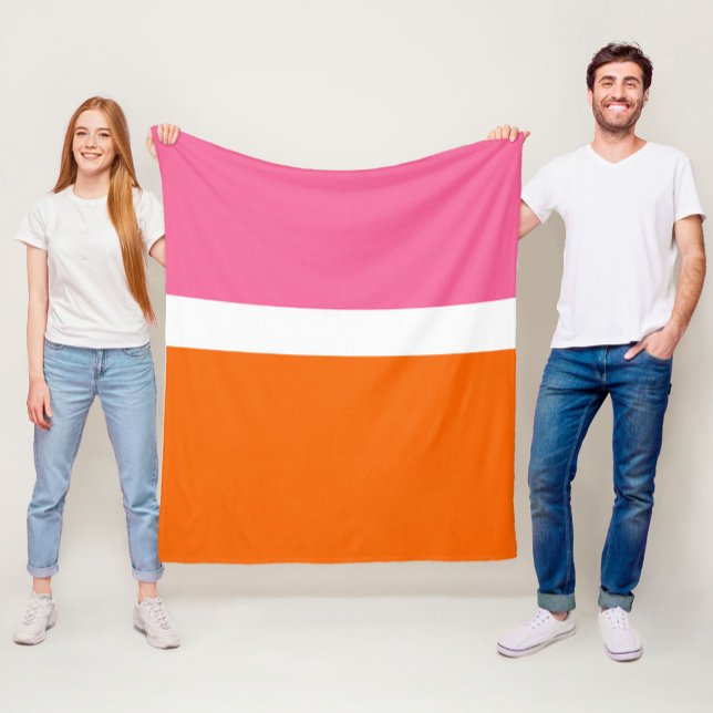 Pink White Orange Plain Colour Block Design  Fleece Blanket (Creator Uploaded)