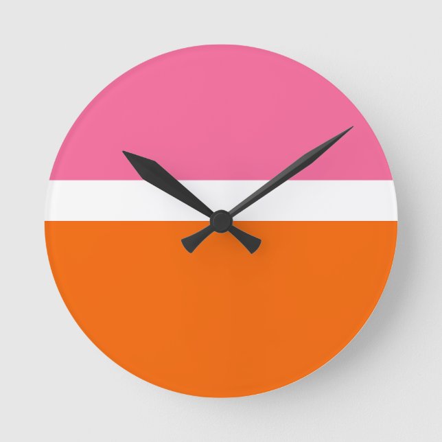 Pink White Orange Plain Colour Block Design  Round Clock (Front)