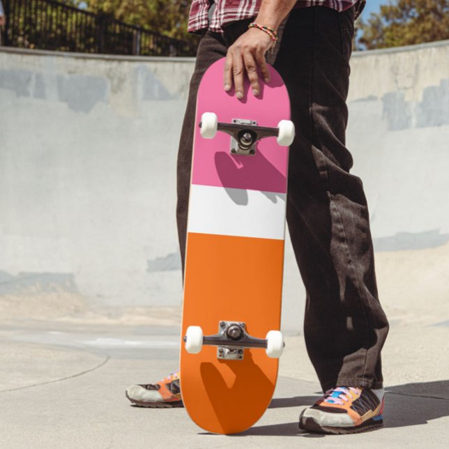 Pink White Orange Plain Colour Block Design  Skateboard (Creator Uploaded)