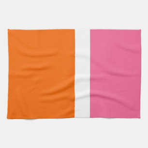 Pink White Orange Plain Colour Block Design  Tea Towel