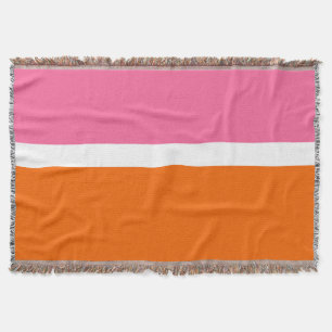 Pink White Orange Plain Colour Block Design Throw Blanket