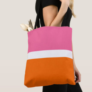 Pink White Orange Plain Colour Block Design  Tote Bag