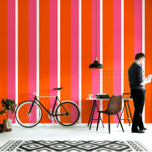 Pink White Orange Plain Colour Block Design Wallpaper