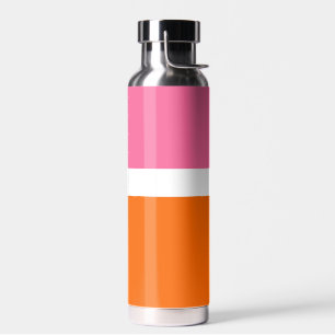 Pink White Orange Plain Colour Block Design Water Bottle