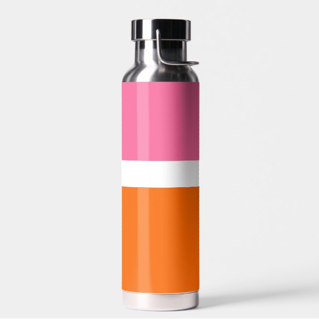 Pink White Orange Plain Colour Block Design  Water Bottle (Left)