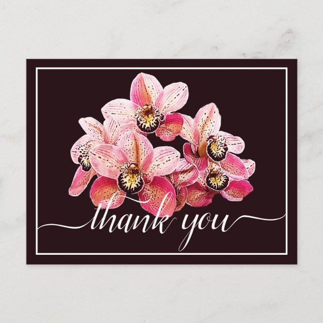 Pink & White Orchids Dark Background Thank You Postcard (Front)