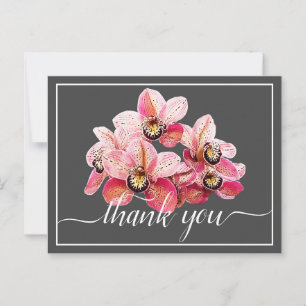 Pink & White Orchids Grey Background Thank You Postcard