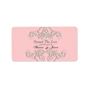 Pink White Ornate Wedding Favour Labels