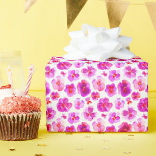 Pink white pansies floral watercolor art wrap wrapping paper
