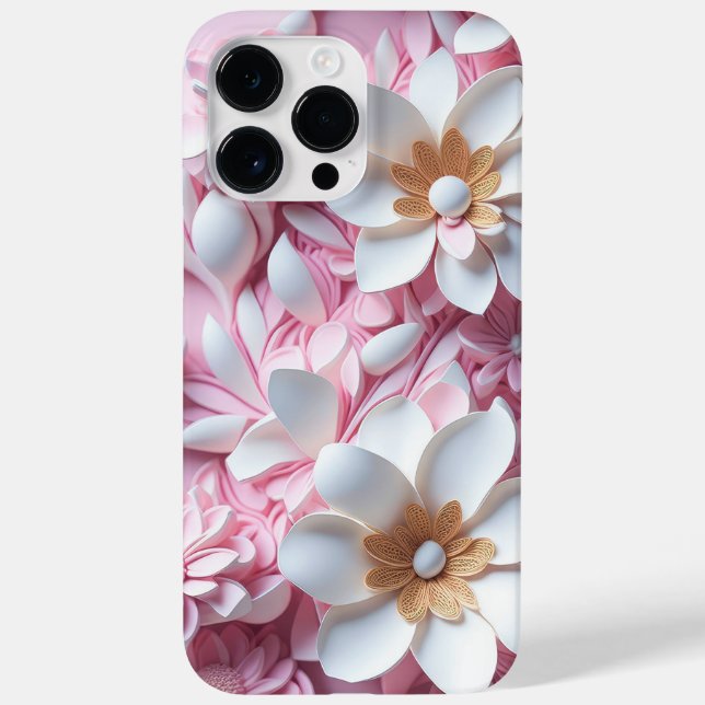 PINK & WHITE PAPER 3-D LOOK FLOWERS Case-Mate iPhone CASE (Back)